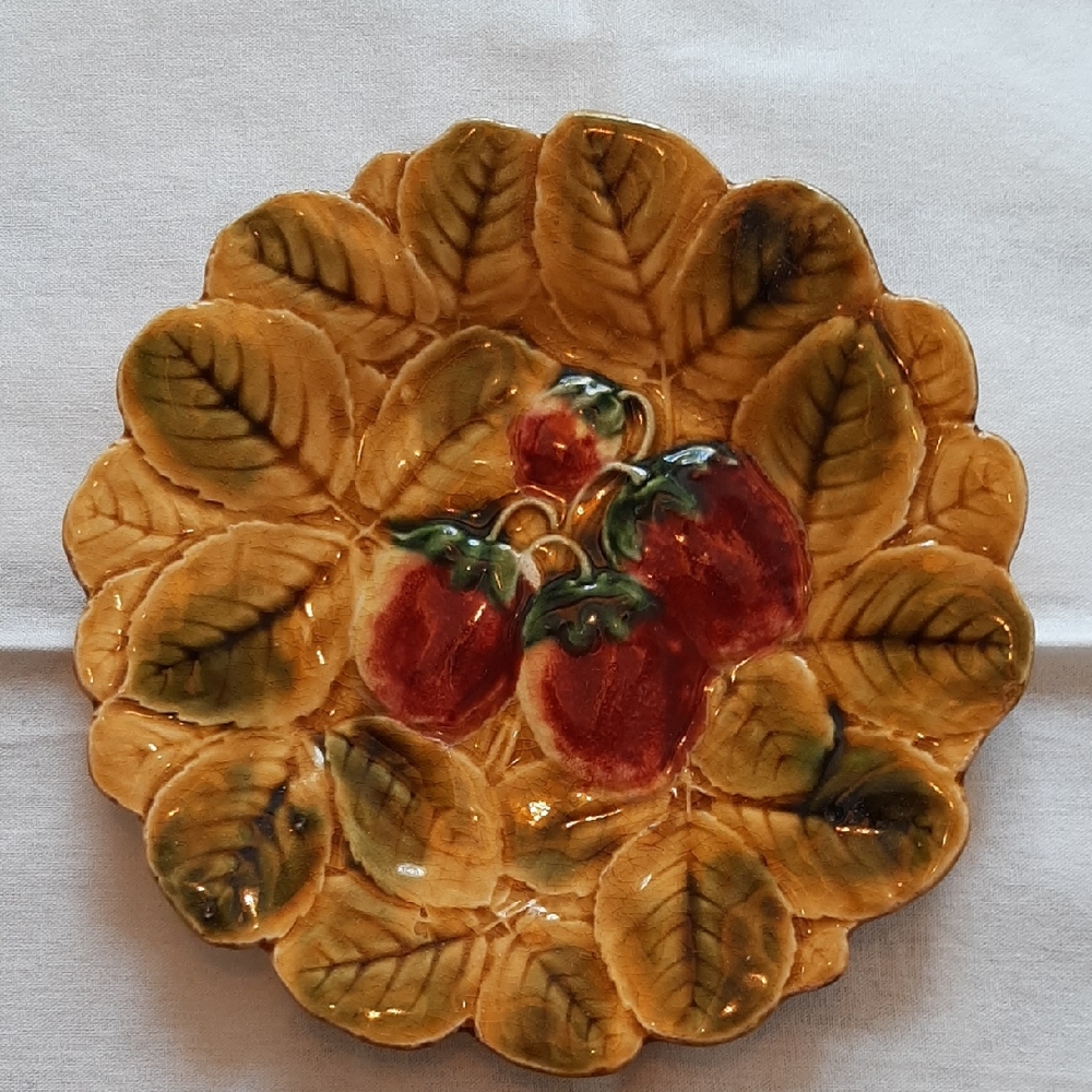 Vintage French Sarreguimines Msjolica Playe 7.5" Strawberries